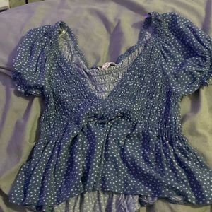 flowy/ dress up shirt. blue with white flowers